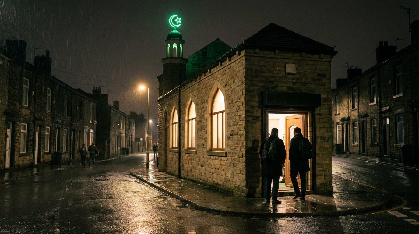 Mosque at night during Ramadan — when the biggest pledges happen