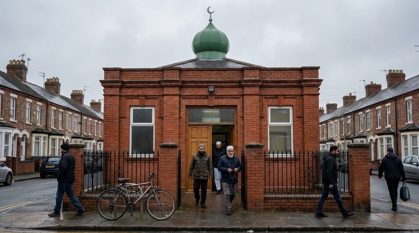 Mosque at golden hour — the heart of community giving